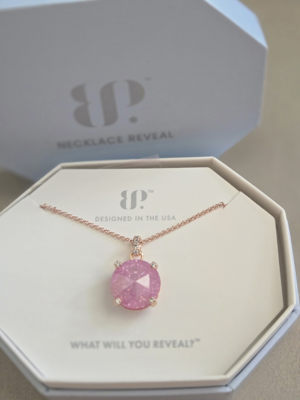 NWT Bomb Party-  Rose Gold Pink Ice Crystal Round Pendant Necklace -MSRP 128
